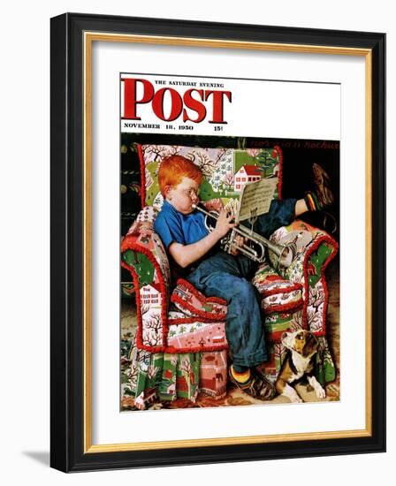 "Trumpeter" Saturday Evening Post Cover, November 18,1950-Norman Rockwell-Framed Giclee Print