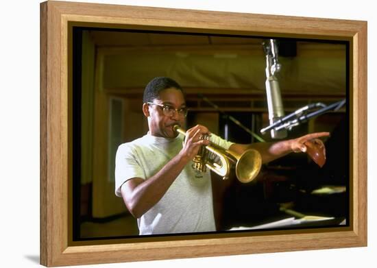 Trumpeter Wynton Marsalis Playing His Instrument, at Recording Session-Ted Thai-Framed Premier Image Canvas