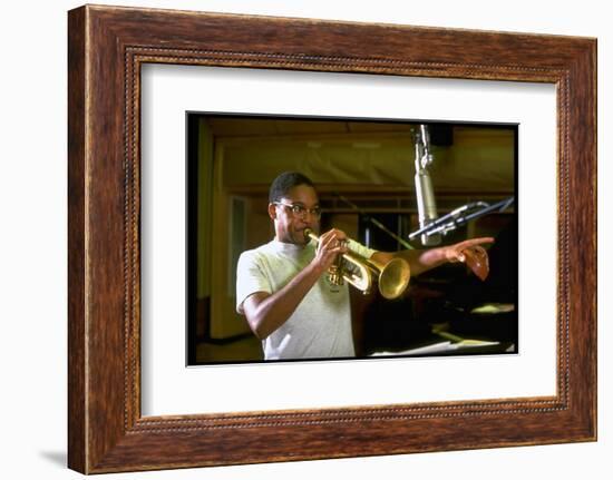 Trumpeter Wynton Marsalis Playing His Instrument, at Recording Session-Ted Thai-Framed Photographic Print