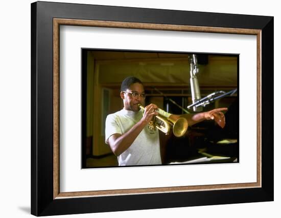 Trumpeter Wynton Marsalis Playing His Instrument, at Recording Session-Ted Thai-Framed Photographic Print