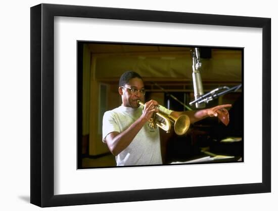 Trumpeter Wynton Marsalis Playing His Instrument, at Recording Session-Ted Thai-Framed Photographic Print