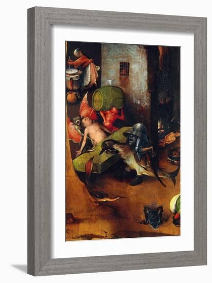 Tryptic of the Last Judgement, Central Panel. A Man Guilty of Gluttony Forces Two Monsters to Drink-Hieronymus Bosch-Framed Giclee Print