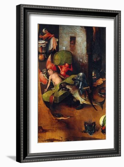 Tryptic of the Last Judgement, Central Panel. A Man Guilty of Gluttony Forces Two Monsters to Drink-Hieronymus Bosch-Framed Giclee Print