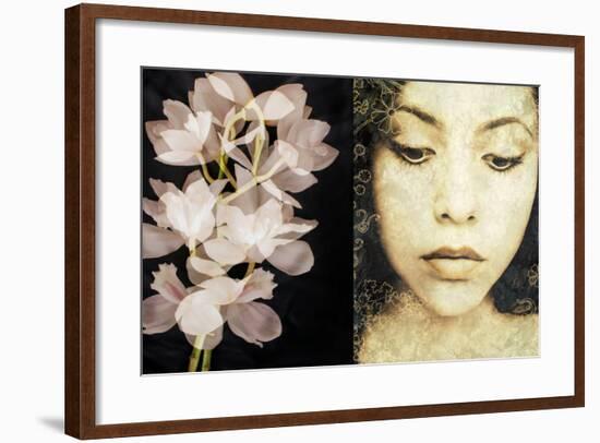 Tryptich of a Portrait of a Woman with Textures and Floral Ornaments with an Orchid-Alaya Gadeh-Framed Photographic Print