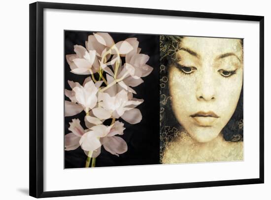 Tryptich of a Portrait of a Woman with Textures and Floral Ornaments with an Orchid-Alaya Gadeh-Framed Photographic Print