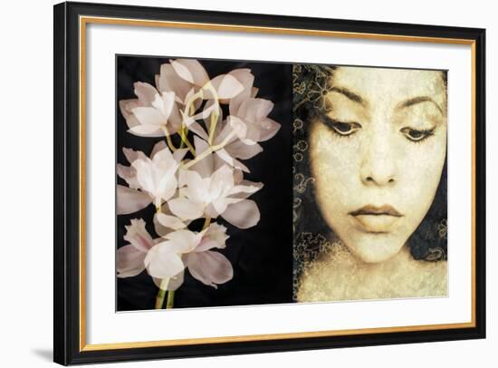 Tryptich of a Portrait of a Woman with Textures and Floral Ornaments with an Orchid-Alaya Gadeh-Framed Photographic Print