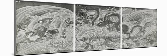 Tryptique. La pêcheuse de perles sacrées poursuivie par un grand dragon escorté de poissons-Kuniyoshi Utagawa-Mounted Giclee Print