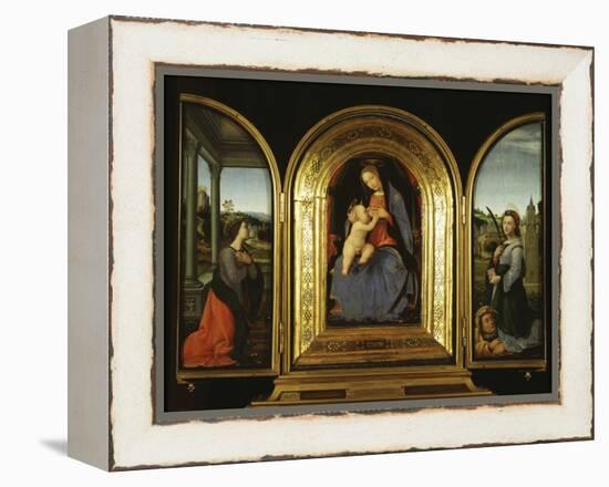 Tryptych: Enthroned Madonna and Child, St Catherine of Alexandria and St Barbara-null-Framed Premier Image Canvas