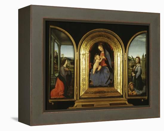 Tryptych: Enthroned Madonna and Child, St Catherine of Alexandria and St Barbara-null-Framed Premier Image Canvas