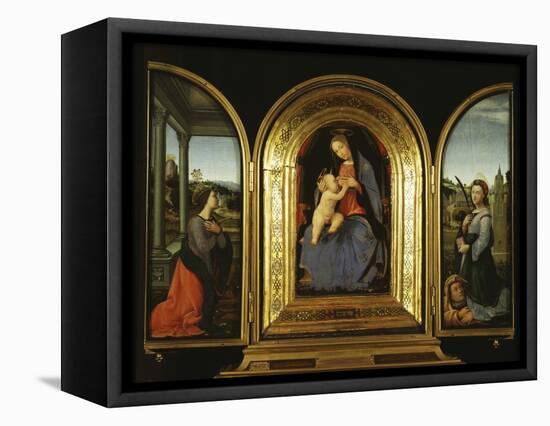 Tryptych: Enthroned Madonna and Child, St Catherine of Alexandria and St Barbara-null-Framed Premier Image Canvas