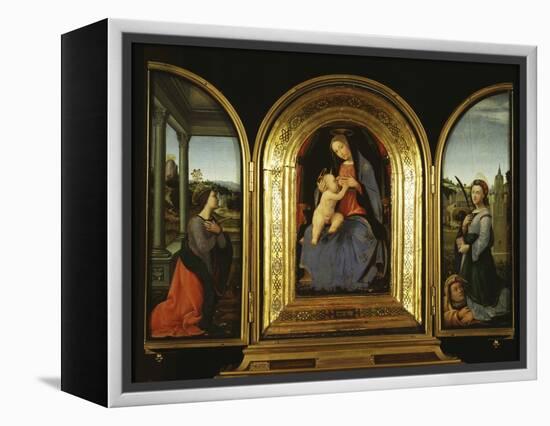 Tryptych: Enthroned Madonna and Child, St Catherine of Alexandria and St Barbara-null-Framed Premier Image Canvas