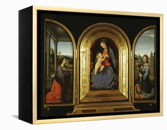 Tryptych: Enthroned Madonna and Child, St Catherine of Alexandria and St Barbara-null-Framed Premier Image Canvas