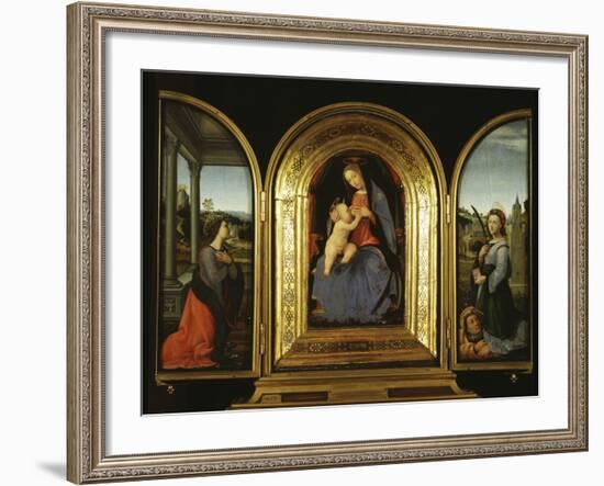 Tryptych: Enthroned Madonna and Child, St Catherine of Alexandria and St Barbara-null-Framed Giclee Print