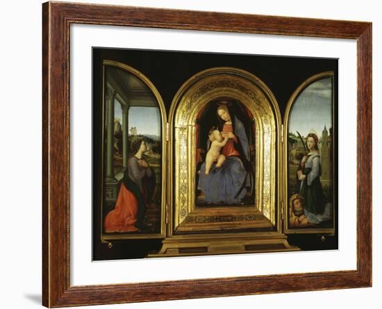 Tryptych: Enthroned Madonna and Child, St Catherine of Alexandria and St Barbara-null-Framed Giclee Print