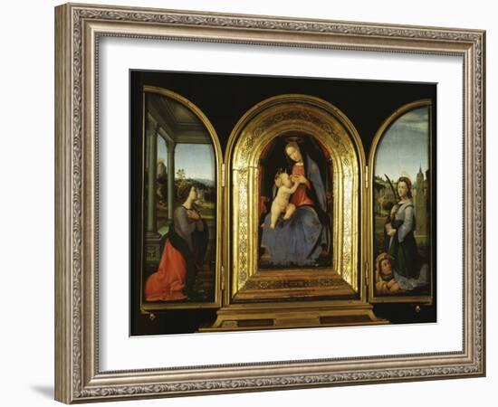 Tryptych: Enthroned Madonna and Child, St Catherine of Alexandria and St Barbara-null-Framed Giclee Print