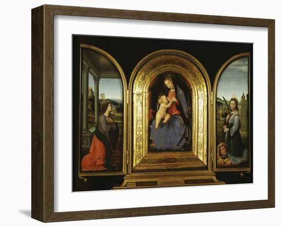 Tryptych: Enthroned Madonna and Child, St Catherine of Alexandria and St Barbara-null-Framed Giclee Print