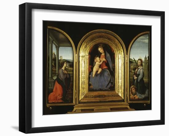 Tryptych: Enthroned Madonna and Child, St Catherine of Alexandria and St Barbara-null-Framed Giclee Print