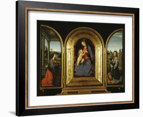 Tryptych: Enthroned Madonna and Child, St Catherine of Alexandria and St Barbara-null-Framed Giclee Print