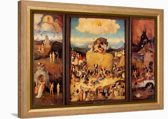 Tryptych of Hay, (Full open view)-Hieronymus Bosch-Framed Stretched Canvas