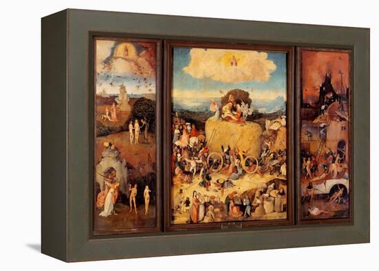Tryptych of Hay, (Full open view)-Hieronymus Bosch-Framed Stretched Canvas