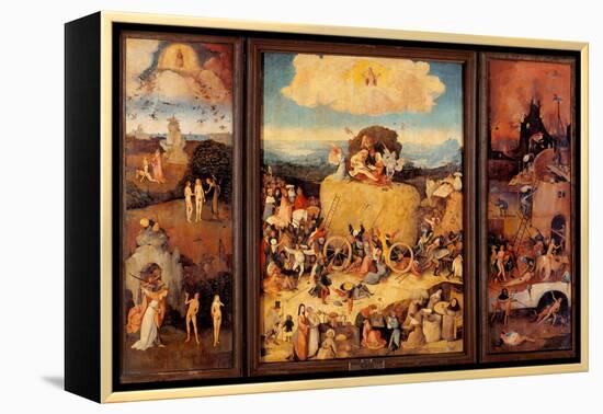 Tryptych of Hay, (Full open view)-Hieronymus Bosch-Framed Stretched Canvas