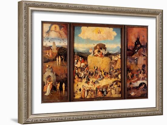 Tryptych of Hay, (Full open view)-Hieronymus Bosch-Framed Art Print