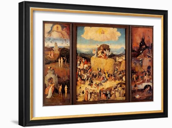 Tryptych of Hay, (Full open view)-Hieronymus Bosch-Framed Art Print