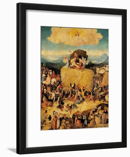 Tryptych of Hay, (Full view, central panel, open) by Hieronymus Bosch,c.1500-02, Prado. Detail.-Hieronymus Bosch-Framed Art Print