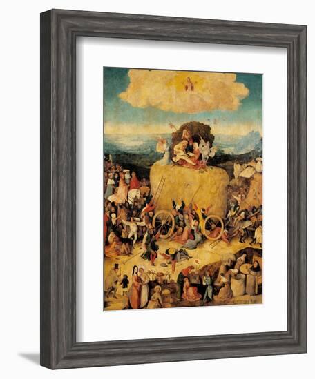 Tryptych of Hay, (Full view, central panel, open) by Hieronymus Bosch,c.1500-02, Prado. Detail.-Hieronymus Bosch-Framed Art Print