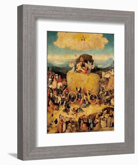 Tryptych of Hay, (Full view, central panel, open) by Hieronymus Bosch,c.1500-02, Prado. Detail.-Hieronymus Bosch-Framed Art Print