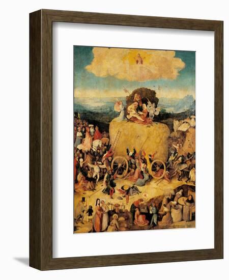 Tryptych of Hay, (Full view, central panel, open) by Hieronymus Bosch,c.1500-02, Prado. Detail.-Hieronymus Bosch-Framed Art Print