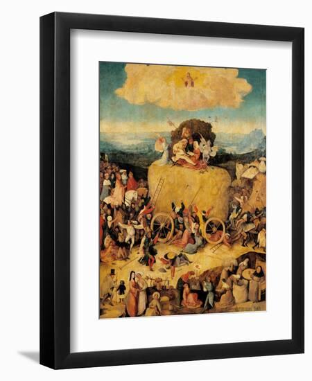 Tryptych of Hay, (Full view, central panel, open) by Hieronymus Bosch,c.1500-02, Prado. Detail.-Hieronymus Bosch-Framed Art Print