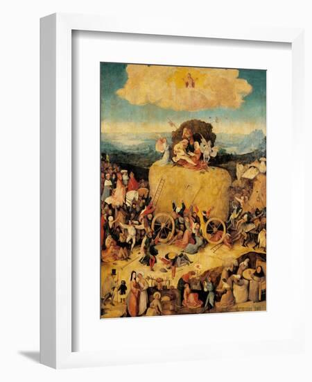 Tryptych of Hay, (Full view, central panel, open) by Hieronymus Bosch,c.1500-02, Prado. Detail.-Hieronymus Bosch-Framed Art Print