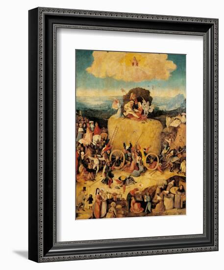 Tryptych of Hay, (Full view, central panel, open) by Hieronymus Bosch,c.1500-02, Prado. Detail.-Hieronymus Bosch-Framed Art Print