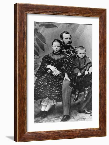 Tsar Alexander II of Russia with His Daughter Maria and Son Sergei, C1860-C1862-null-Framed Giclee Print