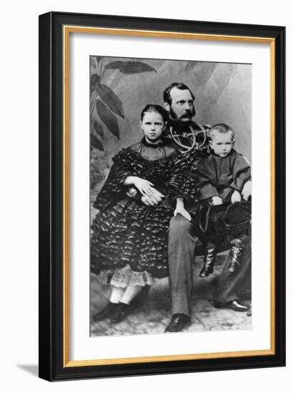 Tsar Alexander II of Russia with His Daughter Maria and Son Sergei, C1860-C1862-null-Framed Giclee Print