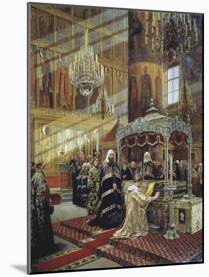 Tsar Alexis and Patriarch Nikon at the Coffin of Metropolitan Philip of Moscow, 17th Century-Alexander Litovchenko-Mounted Giclee Print