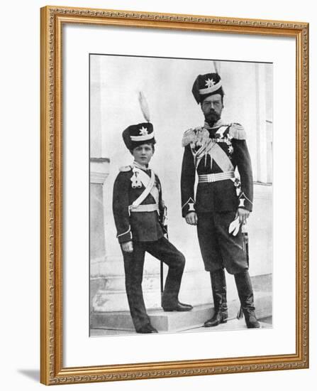 Tsar Nicholas II of Russia and His Son, Alexei, in Military Uniform, C1910-C1916-null-Framed Giclee Print