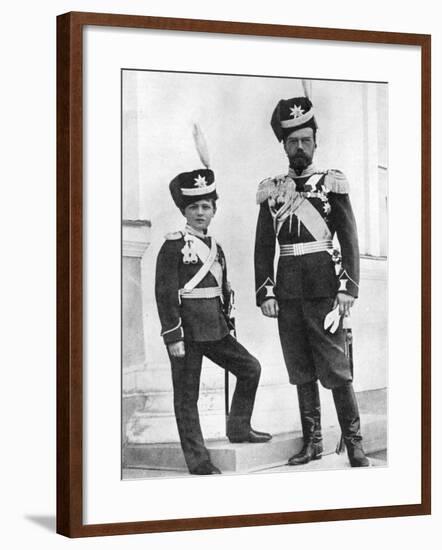 Tsar Nicholas II of Russia and His Son, Alexei, in Military Uniform, C1910-C1916-null-Framed Giclee Print