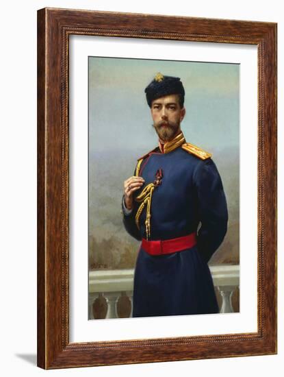 Tsar Nicholas II of Russia with the Cross of Saint Vladimir, 1905-Genrich Maniser-Framed Giclee Print