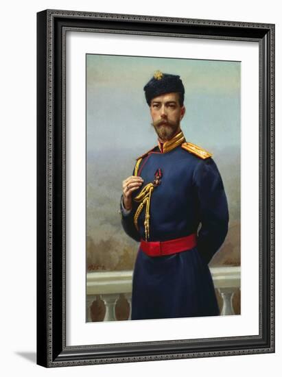 Tsar Nicholas II of Russia with the Cross of Saint Vladimir, 1905-Genrich Maniser-Framed Giclee Print