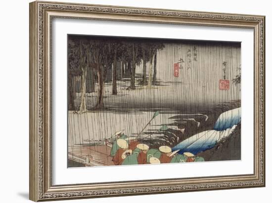 Tsuchiyama, pont et cascade sous la pluie-Ando Hiroshige-Framed Giclee Print