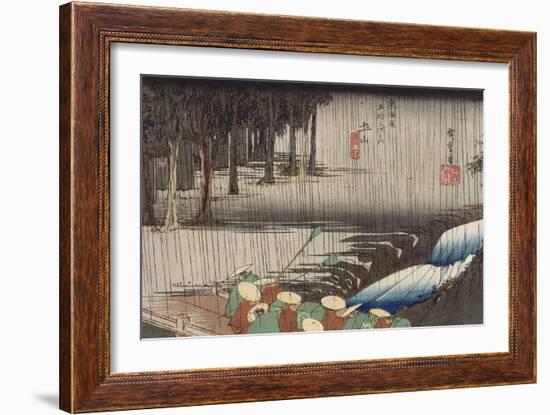 Tsuchiyama, pont et cascade sous la pluie-Ando Hiroshige-Framed Giclee Print