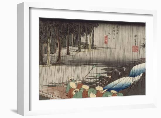 Tsuchiyama, pont et cascade sous la pluie-Ando Hiroshige-Framed Giclee Print