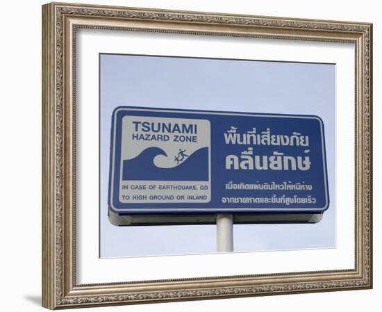 Tsunami Warning Sign, Patong Beach, Phuket, Thailand, Southeast Asia, Asia-Sergio Pitamitz-Framed Photographic Print