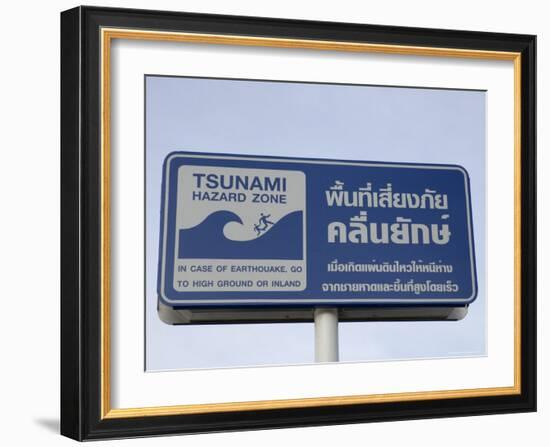 Tsunami Warning Sign, Patong Beach, Phuket, Thailand, Southeast Asia, Asia-Sergio Pitamitz-Framed Photographic Print