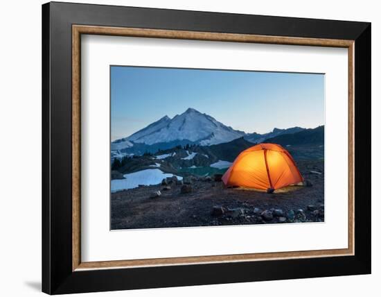 Ttent illuminated at twilight at backcountry camp on Ptarmigan Ridge. North Cascades, WA-Alan Majchrowicz-Framed Photographic Print