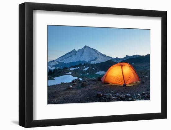 Ttent illuminated at twilight at backcountry camp on Ptarmigan Ridge. North Cascades, WA-Alan Majchrowicz-Framed Photographic Print