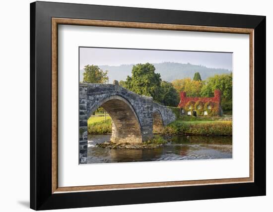 Tu Hwnt I'R Bont Tearoom and Pont Fawr (Big Bridge) in Autumn, Llanrwst, Snowdonia, Conwy, Wales-Stuart Black-Framed Photographic Print