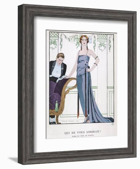 Tubular Grey Evening Gown by Worth with Any Fullness Drawn Over One Hip-Georges Barbier-Framed Photographic Print